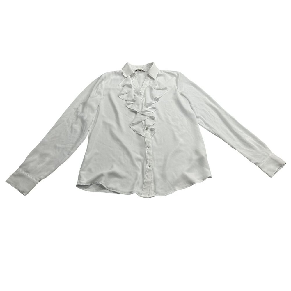 Calvin Klein White Ruffled Button-Down Blouse XS - Picture 5 of 12